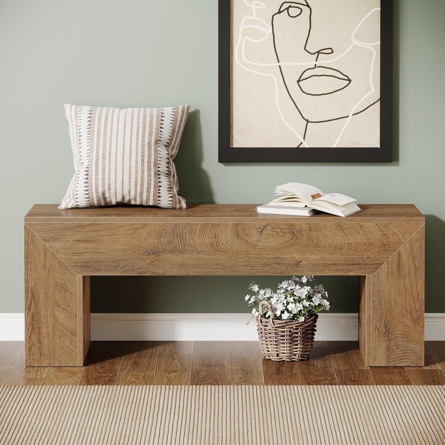 Tribesigns Banco de recibidor de 120 cm, Banco zapatero estilo rústico Marrón natural Banco de cama para interiores