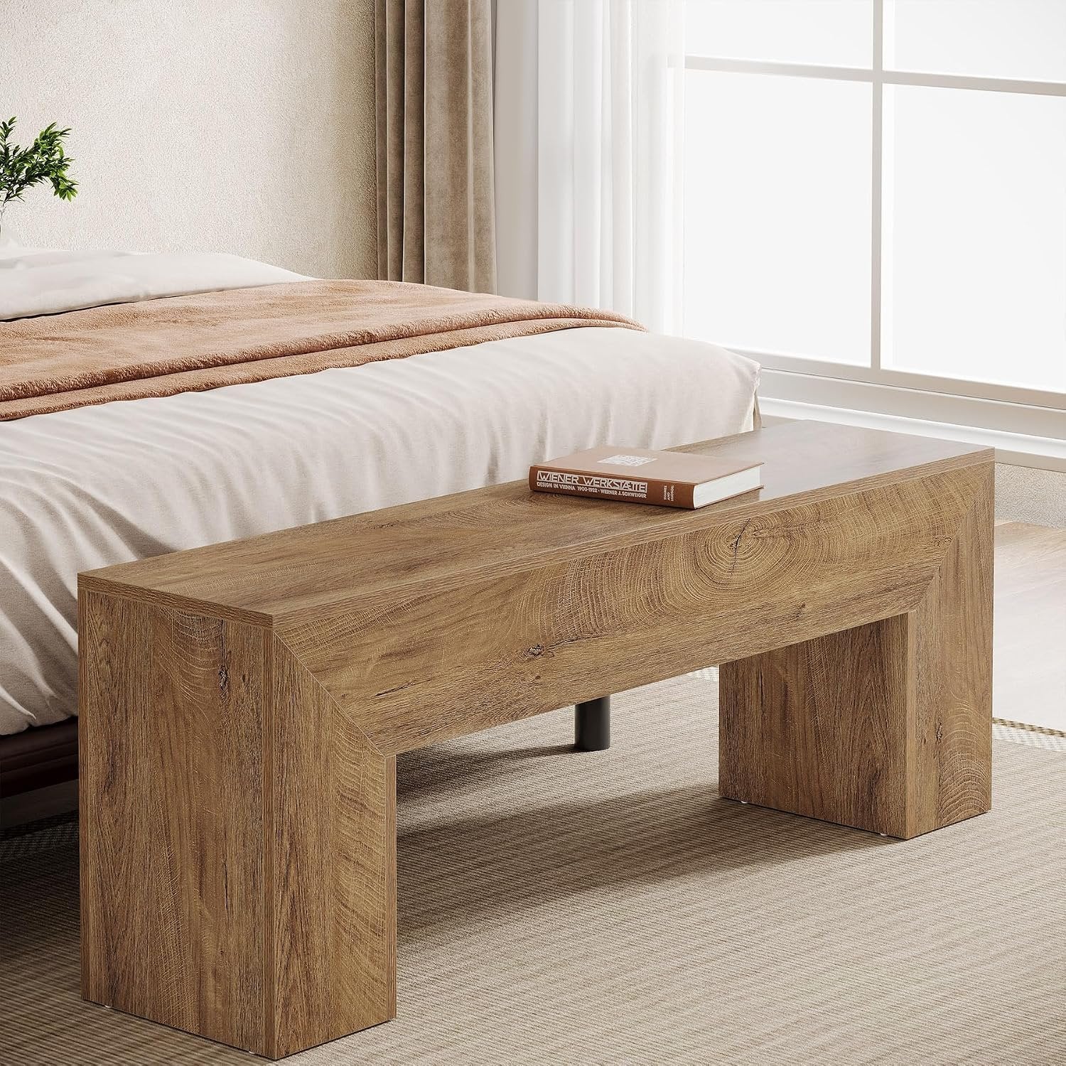 Tribesigns Banco de recibidor de 120 cm, Banco zapatero estilo rústico Marrón natural Banco de cama para interiores