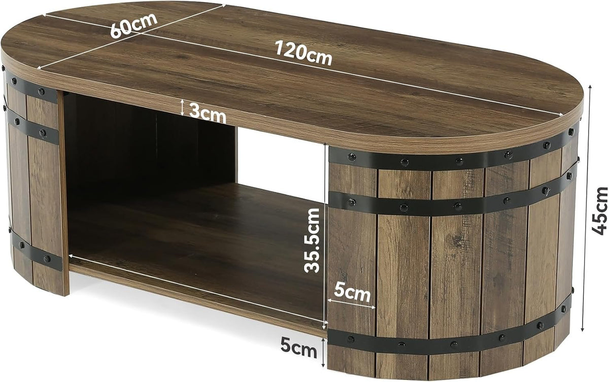 Tribesigns Mesa de centro de 120 cm con espacio de almacenamiento, Mesa de centro ovalada con estante