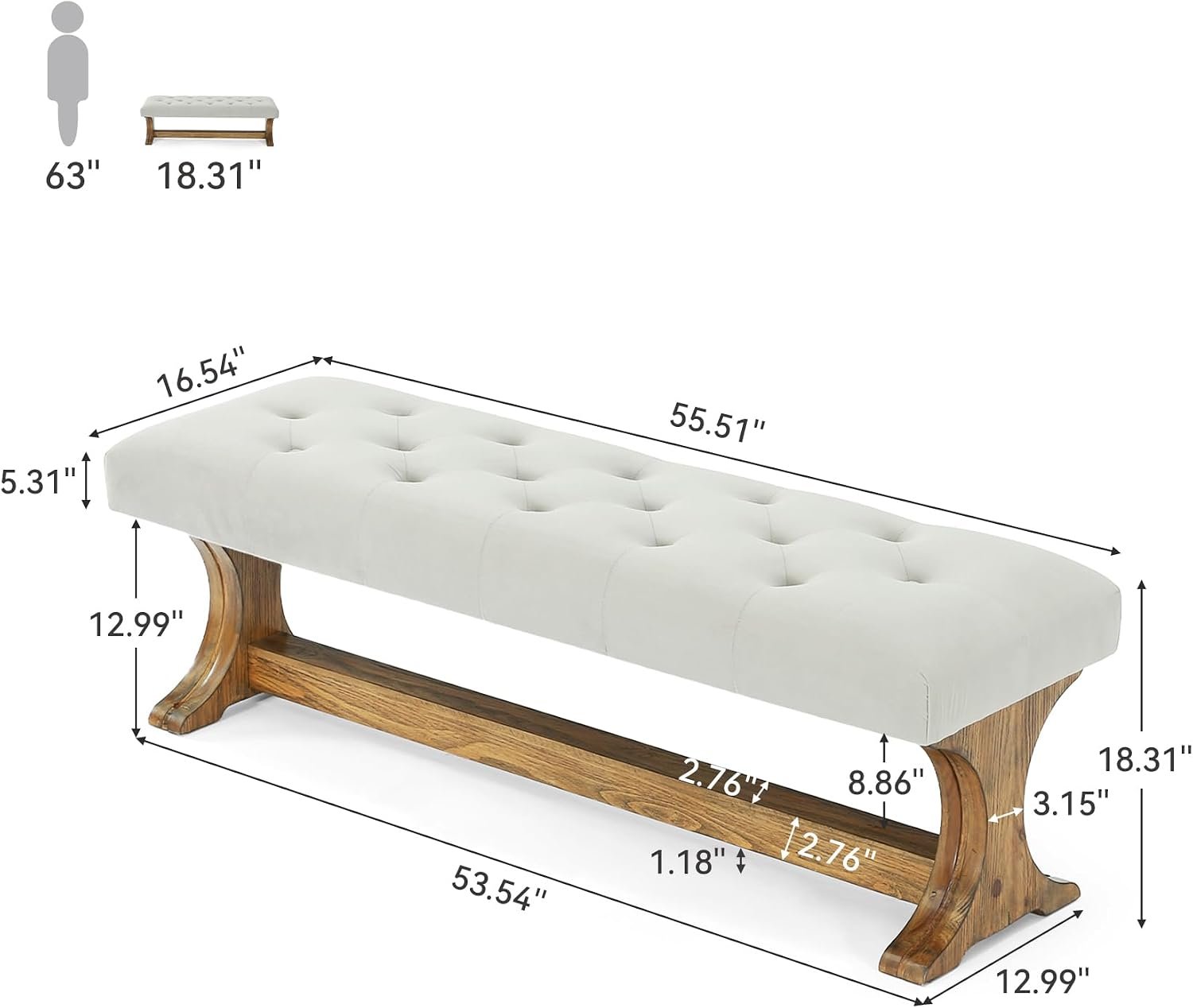 Banco tapizado de 140 cm de madera maciza, Estilo rústico ideal para recibidor, salón o pasillo