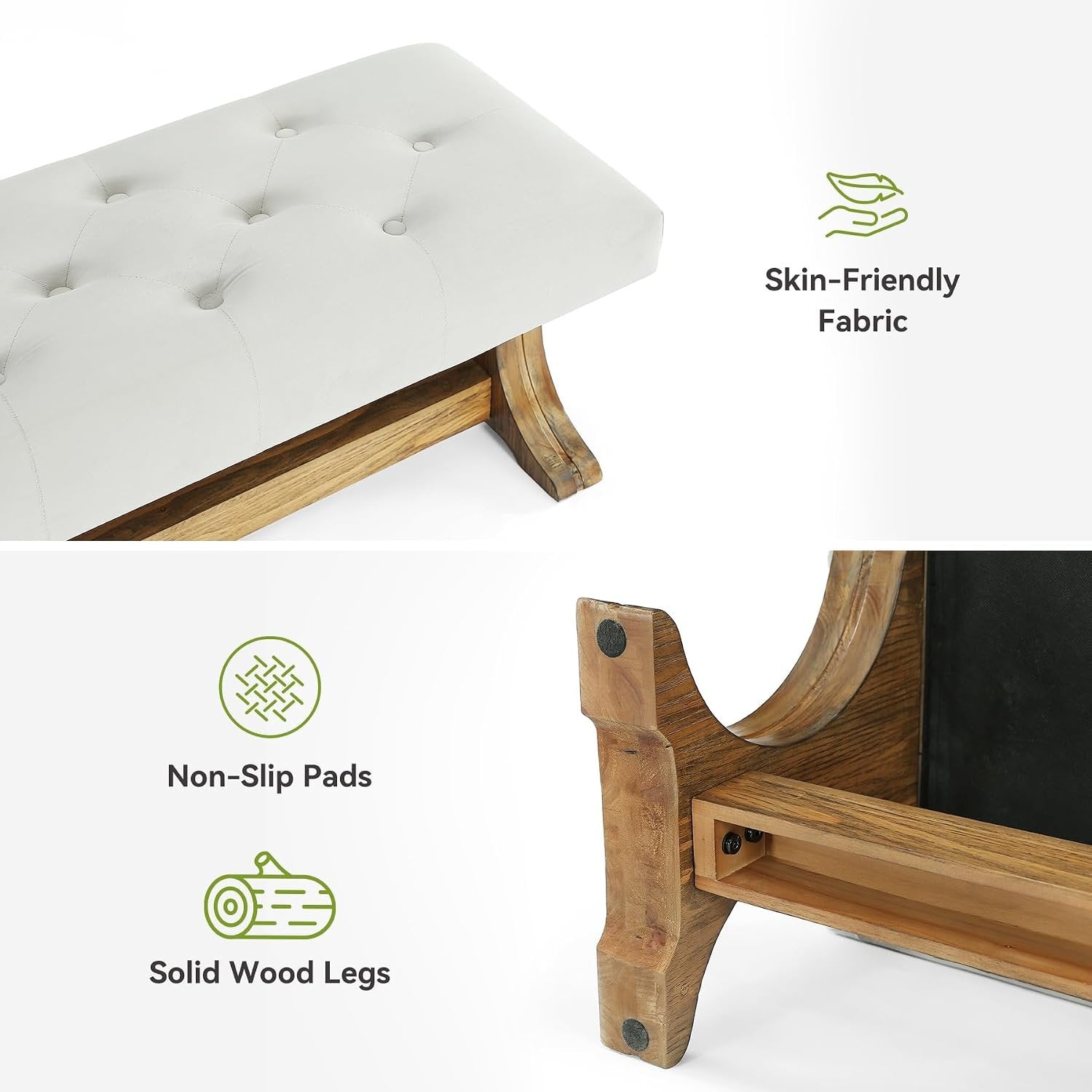 Banco tapizado de 140 cm de madera maciza, Estilo rústico ideal para recibidor, salón o pasillo