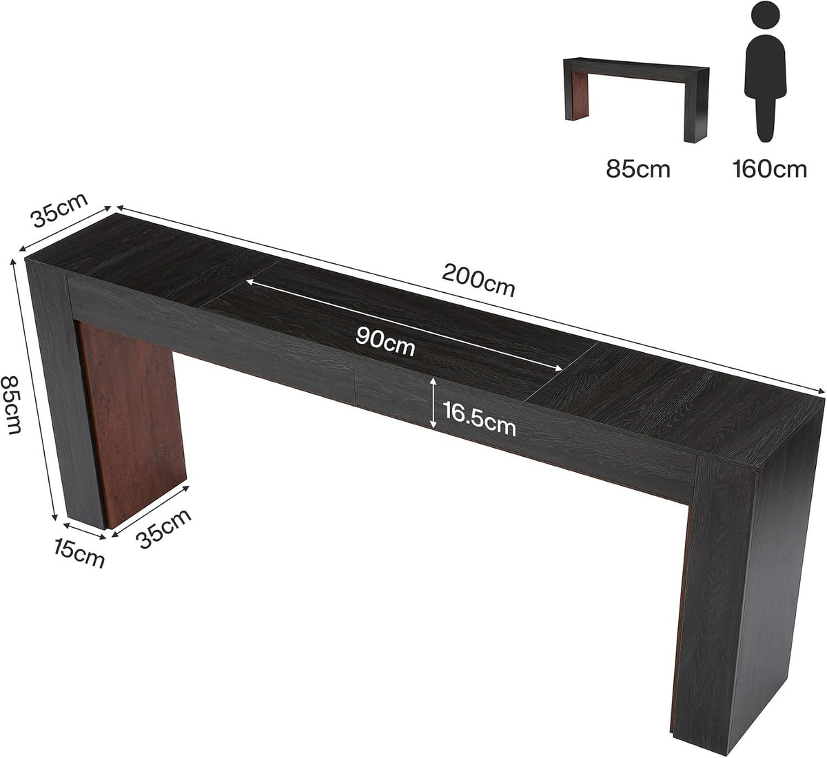 Tribesigns Mesa consola extralarga de 200 cm, Mesa de recibidor bicolor (marrón y negro)