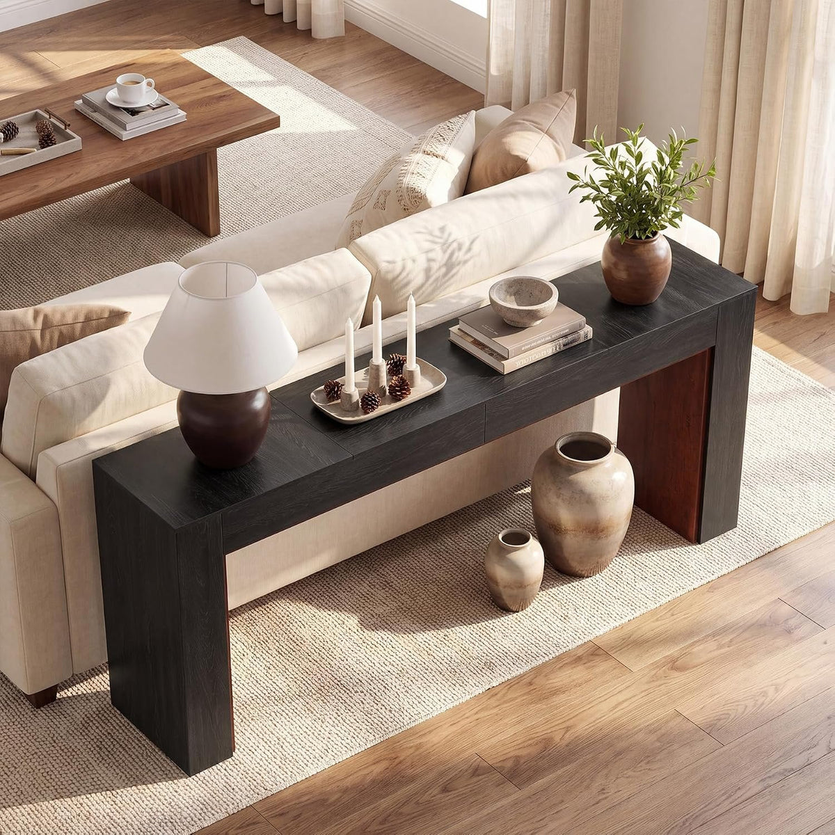 Tribesigns Mesa consola extralarga de 200 cm, Mesa de recibidor bicolor (marrón y negro)