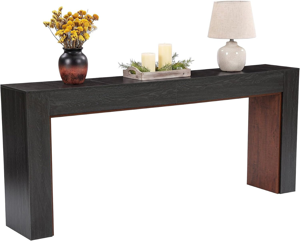 Tribesigns Mesa consola extralarga de 200 cm, Mesa de recibidor bicolor (marrón y negro)