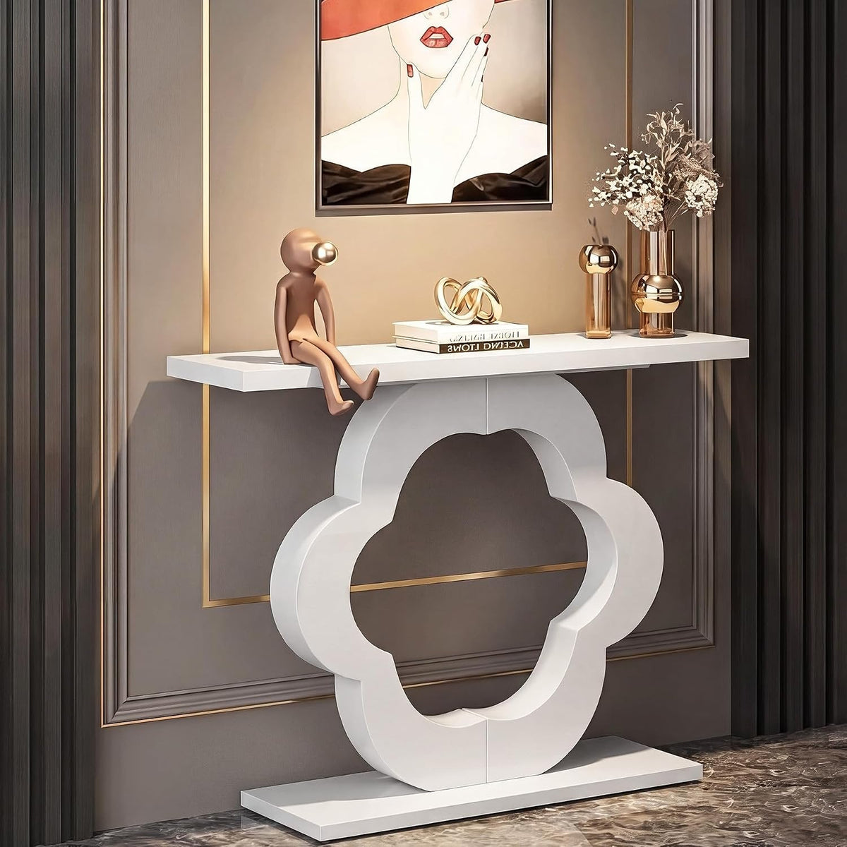 Tribesigns Mesa consola de 100 cm, Mesa estrecha para recibidor en blanco brillante 30 cm de profundidad