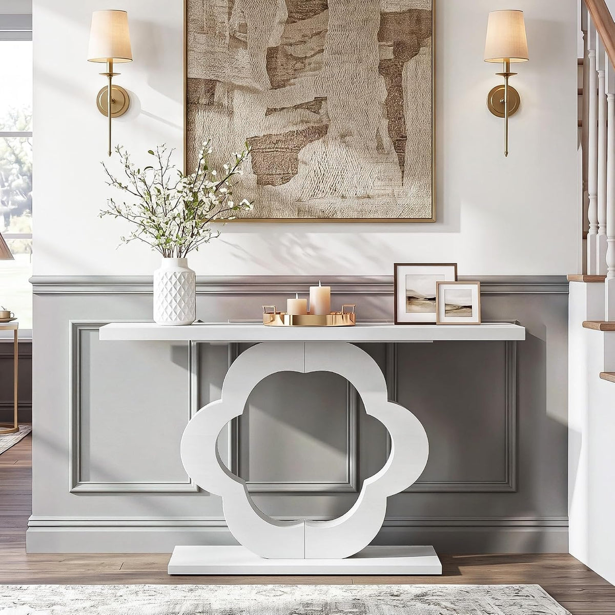 Tribesigns Mesa consola de 100 cm, Mesa estrecha para recibidor en blanco brillante 30 cm de profundidad