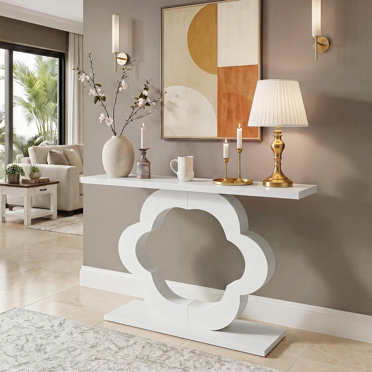 Tribesigns Mesa consola de 100 cm, Mesa estrecha para recibidor en blanco brillante 30 cm de profundidad
