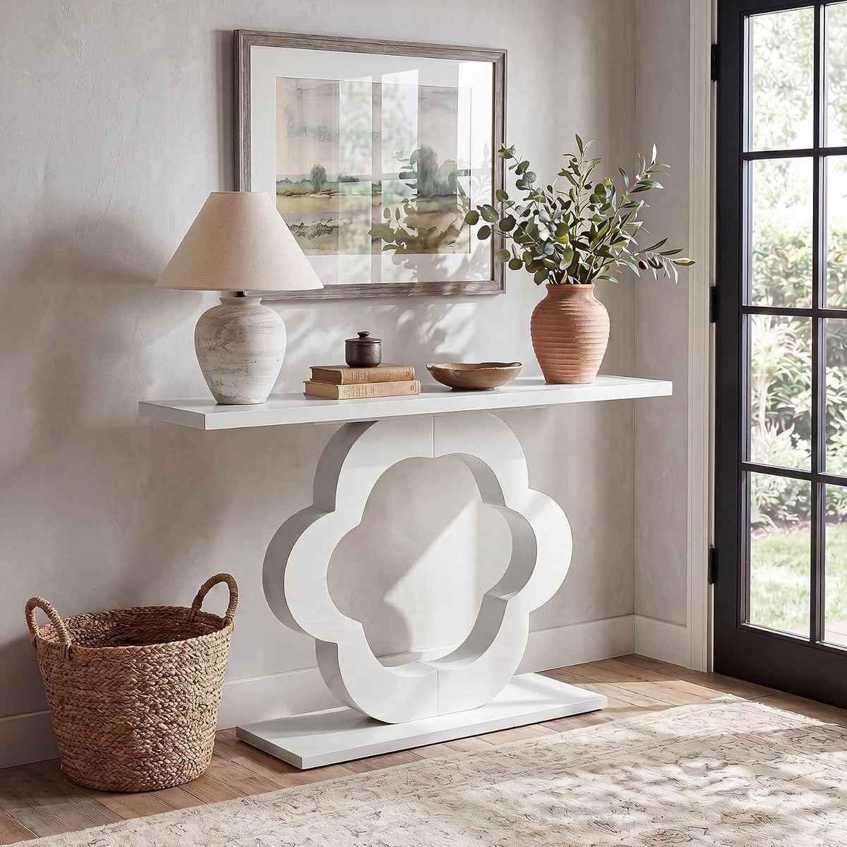 Tribesigns Mesa consola de 100 cm, Mesa estrecha para recibidor en blanco brillante 30 cm de profundidad