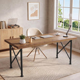 Escritorio de madera maciza de 160 cm, Mesa de ordenador estilo industrial con patas metálicas en forma de X 3