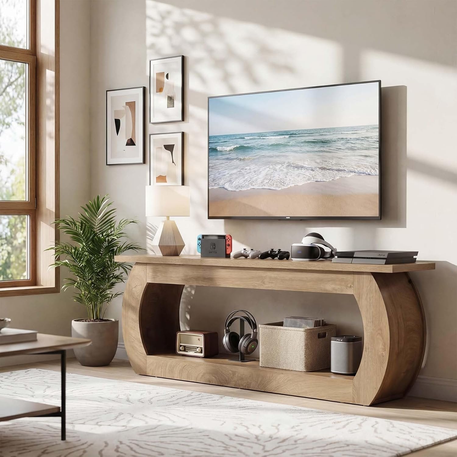Tribesigns Mueble para TV para silla de TV de 165 cm, Centro multimedia de madera con almacenamiento, consola de TV de estilo rústico