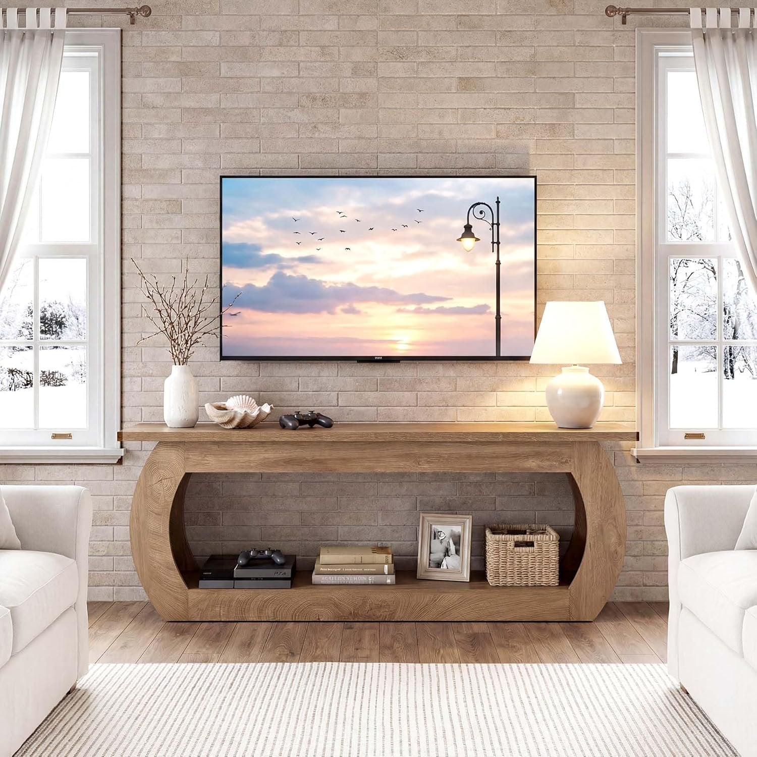 Tribesigns Mueble para TV para silla de TV de 165 cm, Centro multimedia de madera con almacenamiento, consola de TV de estilo rústico
