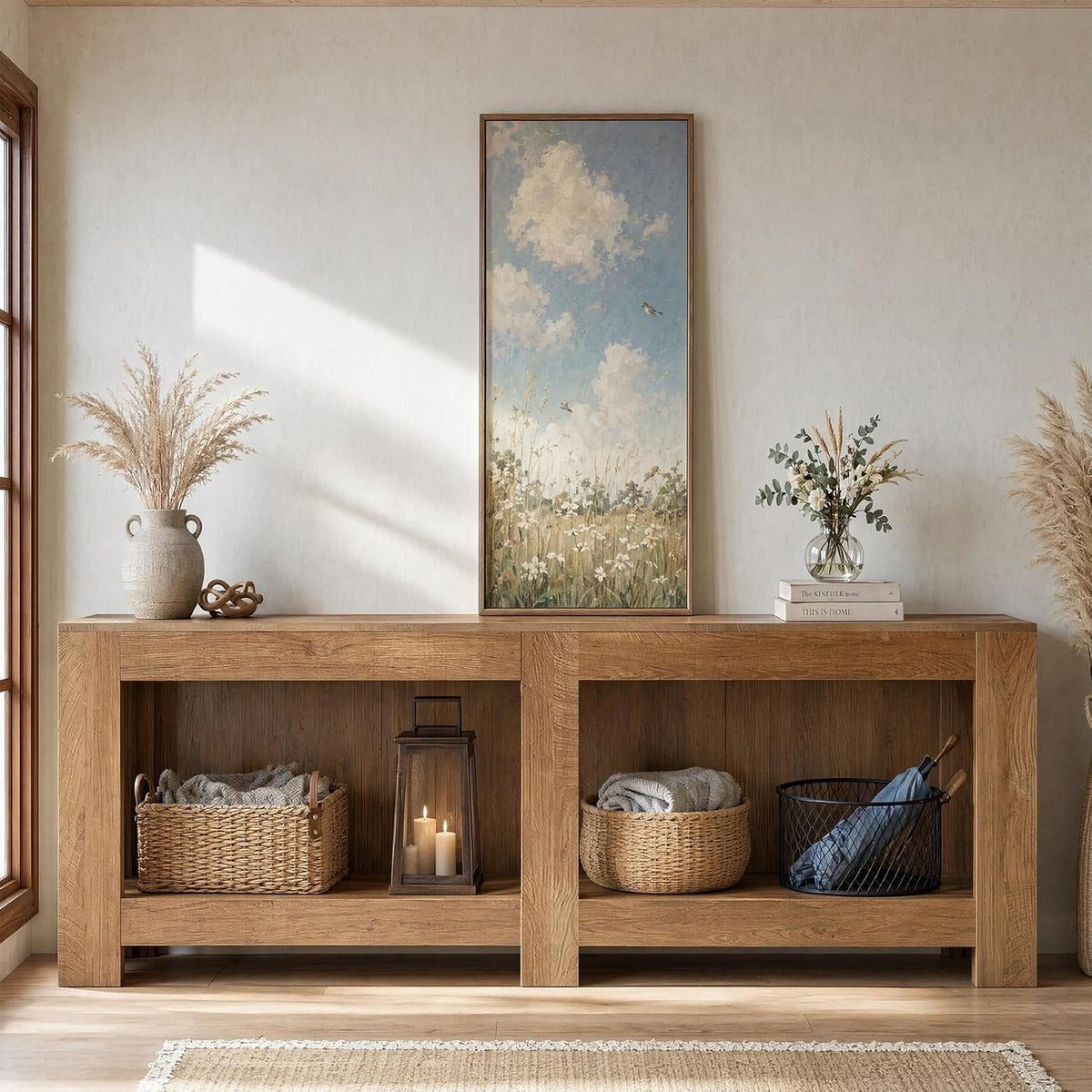 Tribesigns Mesa consola con espacio de almacenamiento de 200 cm, Estilo rústico para recibidor o salón