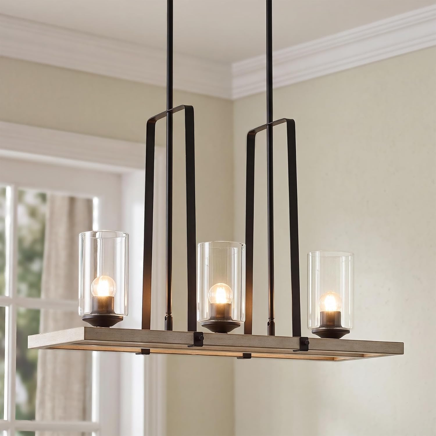 Tribesigns Lámpara de techo colgante vintage color negro de 3 luces, Lámpara de araña con casquillo E27, estilo industrial-moderno