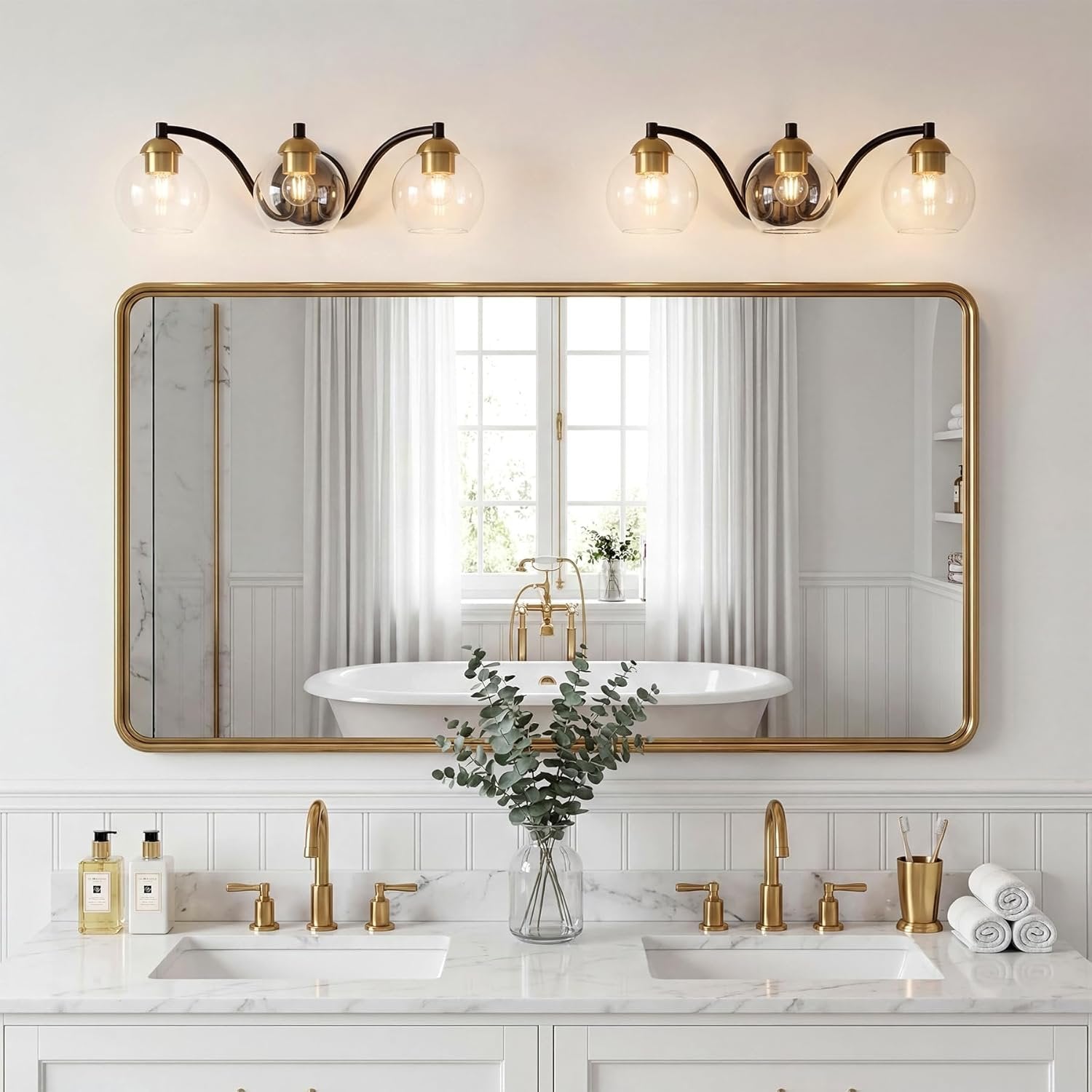 TribesignsAplique de pared moderno  para baño, 3 globos de cristal con marco de metal, regulable, casquillo E27