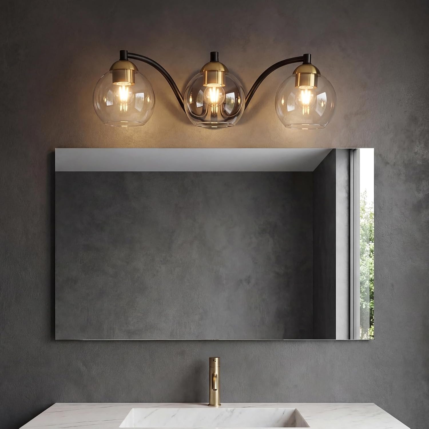 TribesignsAplique de pared moderno  para baño, 3 globos de cristal con marco de metal, regulable, casquillo E27