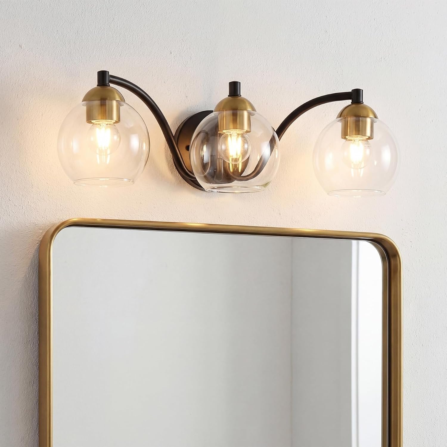 TribesignsAplique de pared moderno  para baño, 3 globos de cristal con marco de metal, regulable, casquillo E27