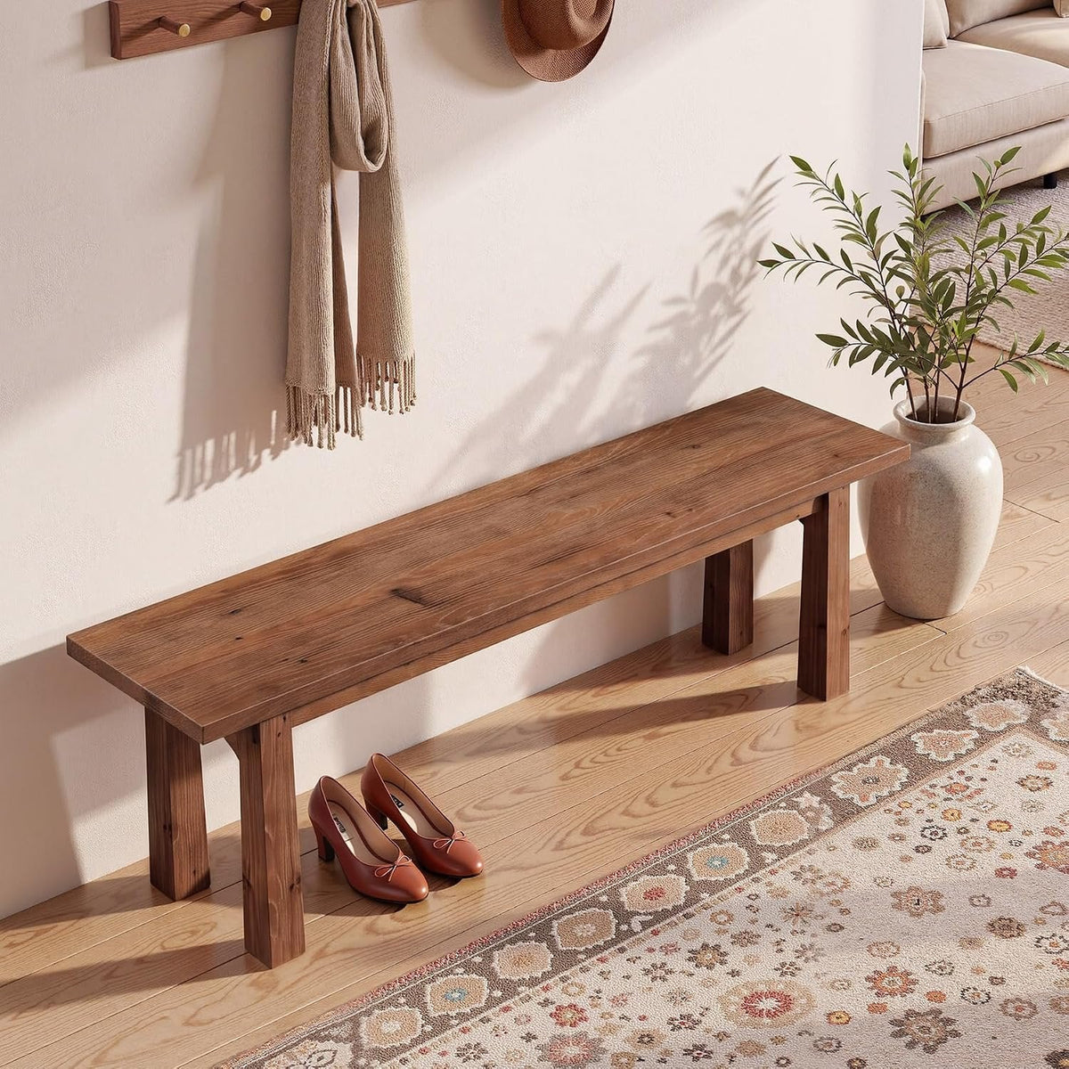 Tribesigns Banco de madera maciza de 140 cm, Banco rústico para recibidor de estilo campestre