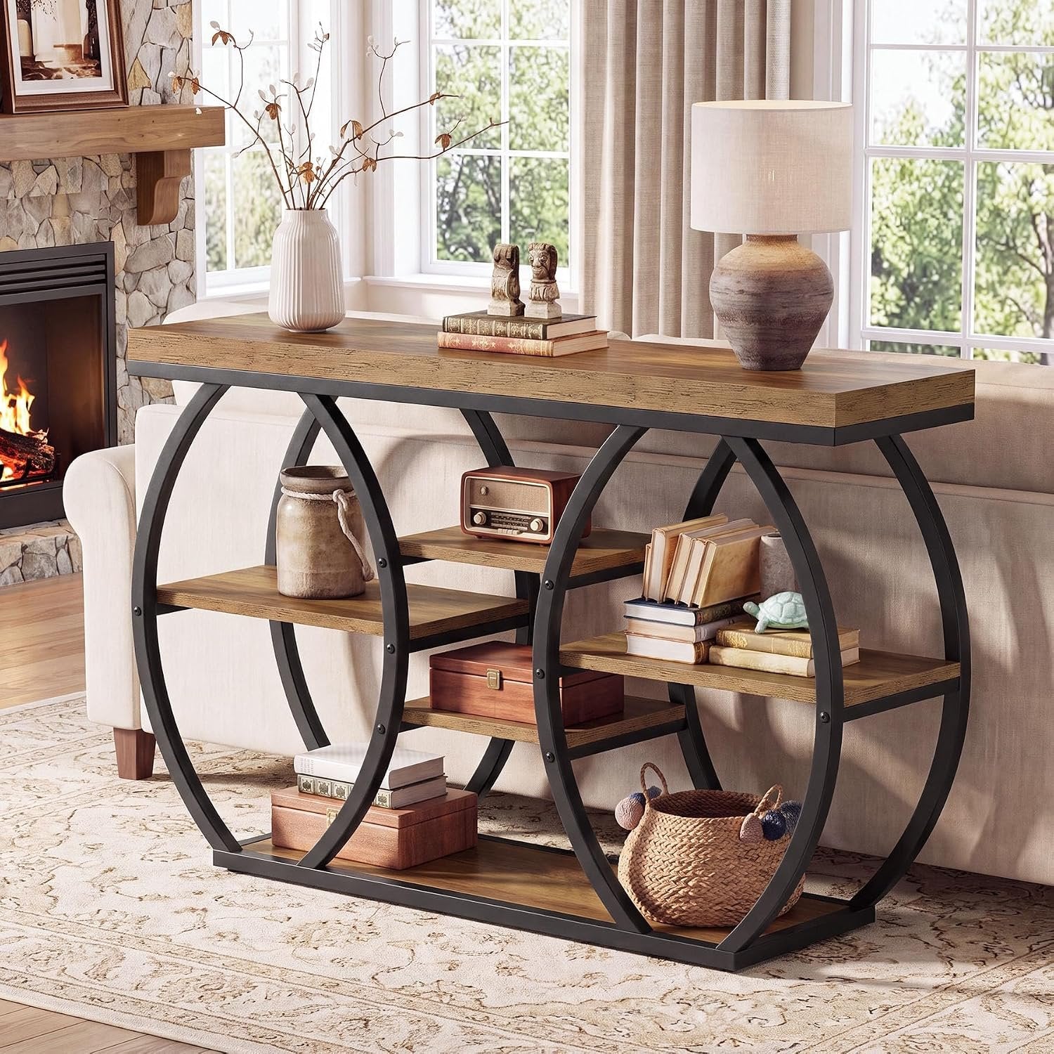 Tribesigns Mesa consola de 120 cm estilo granja para recibidor, 4 niveles, Mesa de centro estrecha de estilo industrial para sala de estar, pasillo, recibidor