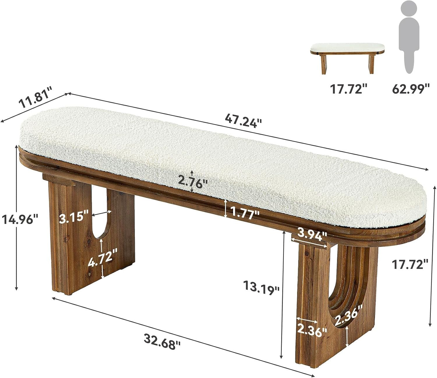Banco de madera, banco moderno para recibidor, banco para zapatos, 120 x 30 x 45 cm, banco acolchado para recibidor
