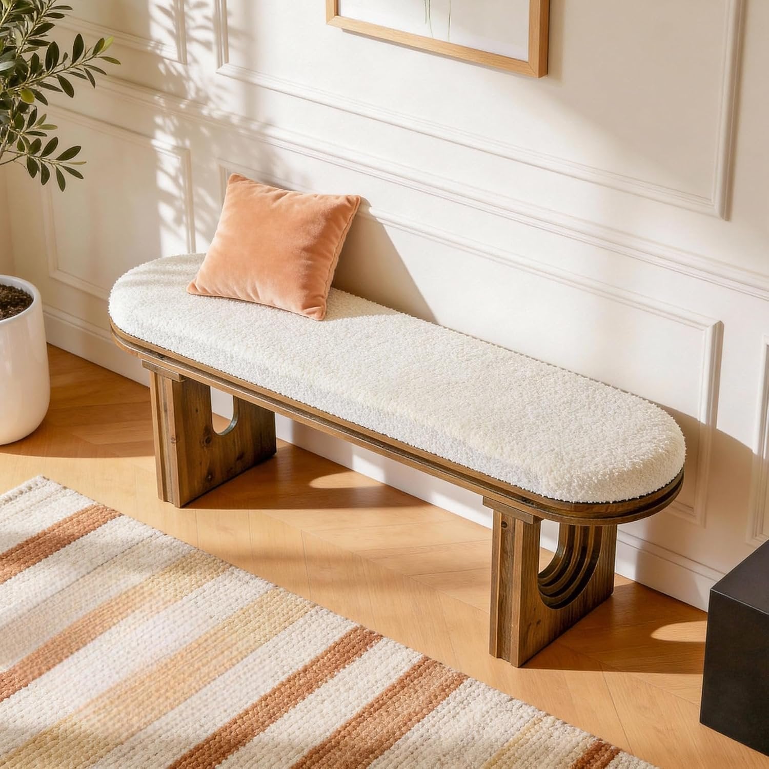 Banco de madera, banco moderno para recibidor, banco para zapatos, 120 x 30 x 45 cm, banco acolchado para recibidor