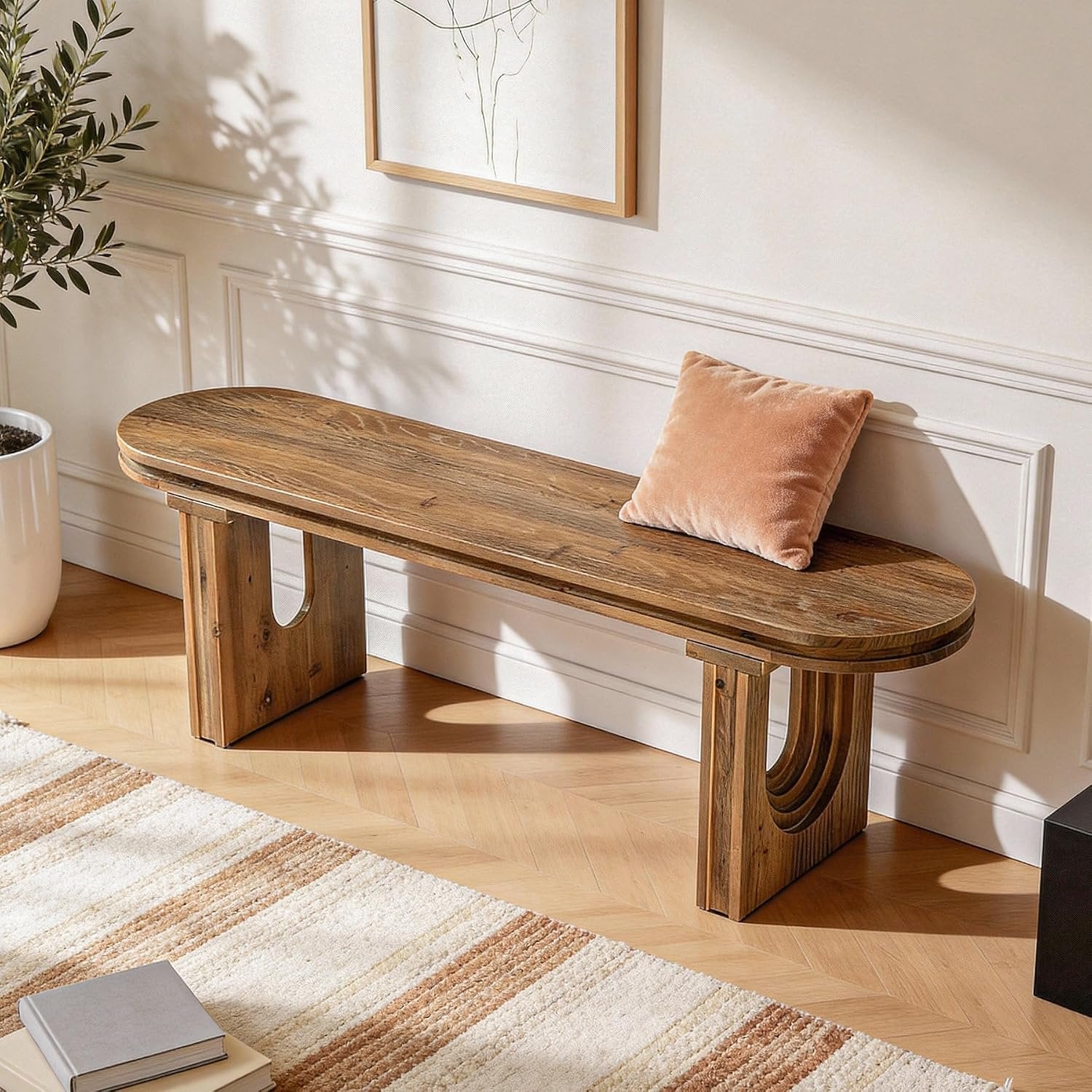 Banco de madera, banco moderno para recibidor, banco para zapatos, 120 x 30 x 45 cm, banco acolchado para recibidor
