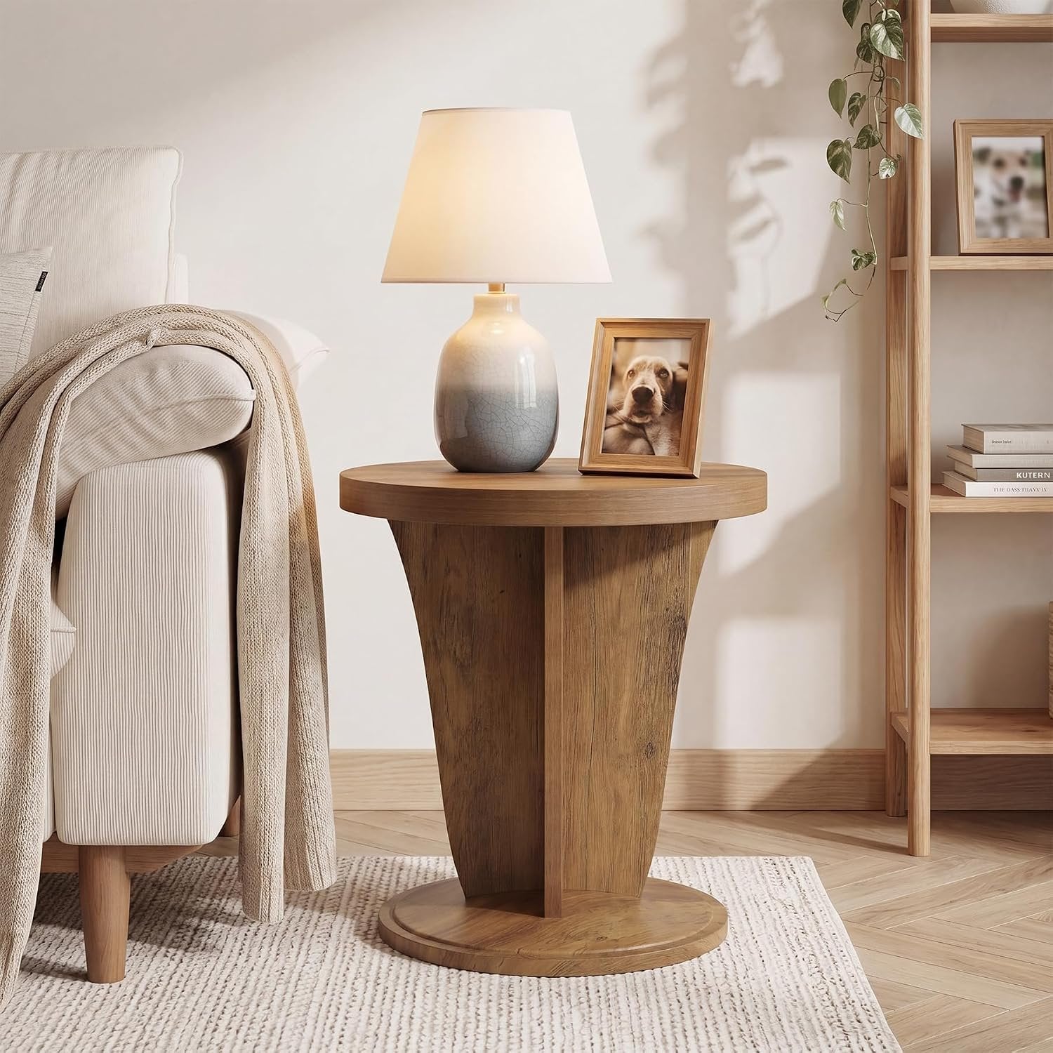 Tribesigns Mesa auxiliar redonda de madera para sala de estar 50 cm de diámetro, Mesa de centro de estilo rústico