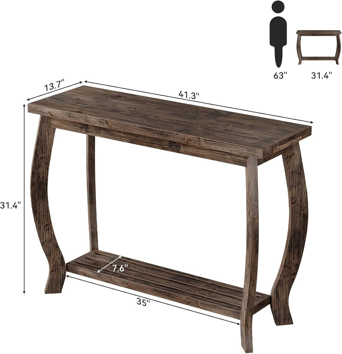 Tribesigns Mesa consola de madera maciza de 105 cm, Mesa estrecha para recibidor de 2 niveles y estilo rústico