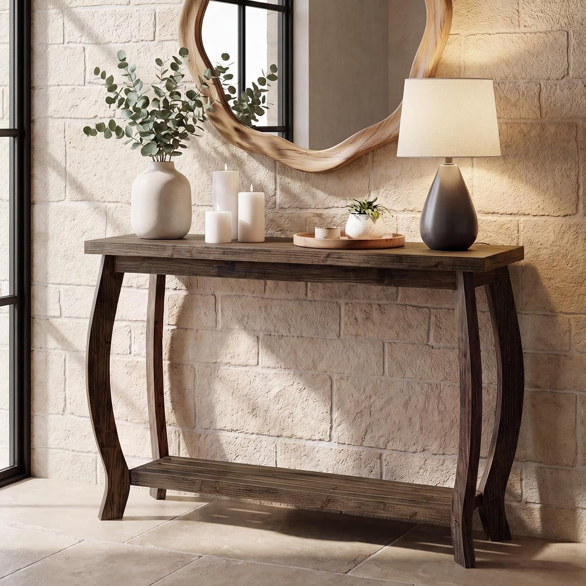 Tribesigns Mesa consola de madera maciza de 105 cm, Mesa estrecha para recibidor de 2 niveles y estilo rústico