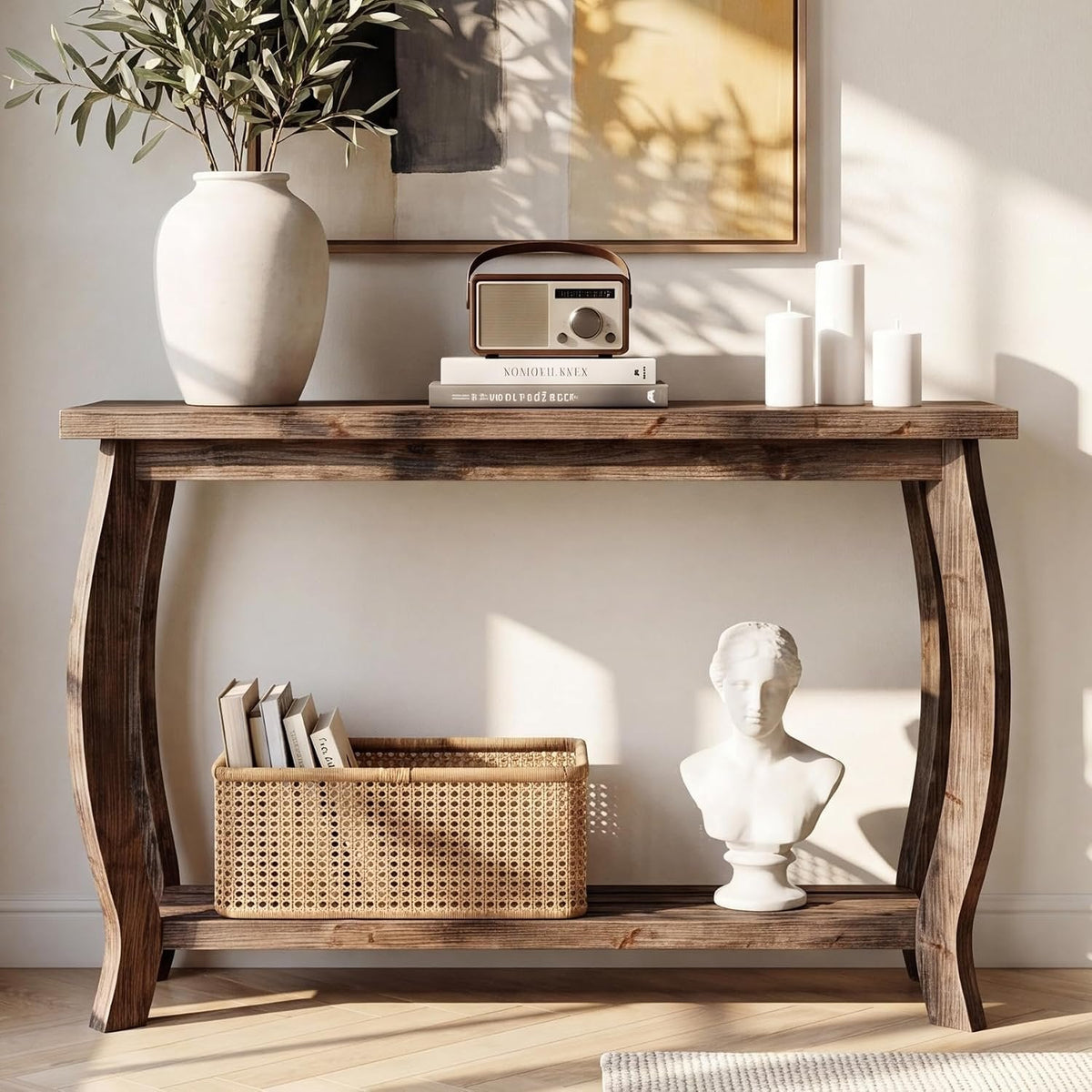 Tribesigns Mesa consola de madera maciza de 105 cm, Mesa estrecha para recibidor de 2 niveles y estilo rústico