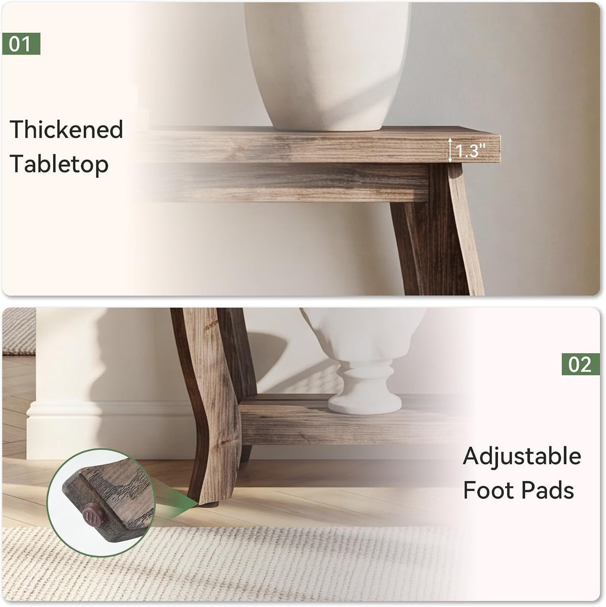 Tribesigns Mesa consola de madera maciza de 105 cm, Mesa estrecha para recibidor de 2 niveles y estilo rústico
