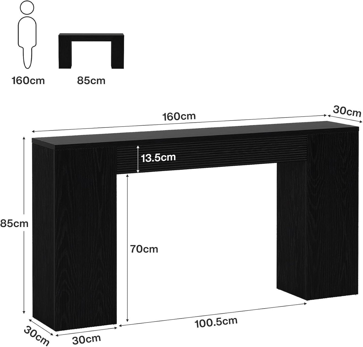 Tribesigns Mesa consola de 160 cm de MDF, Mesa estrecha para recibidor con frente estriado