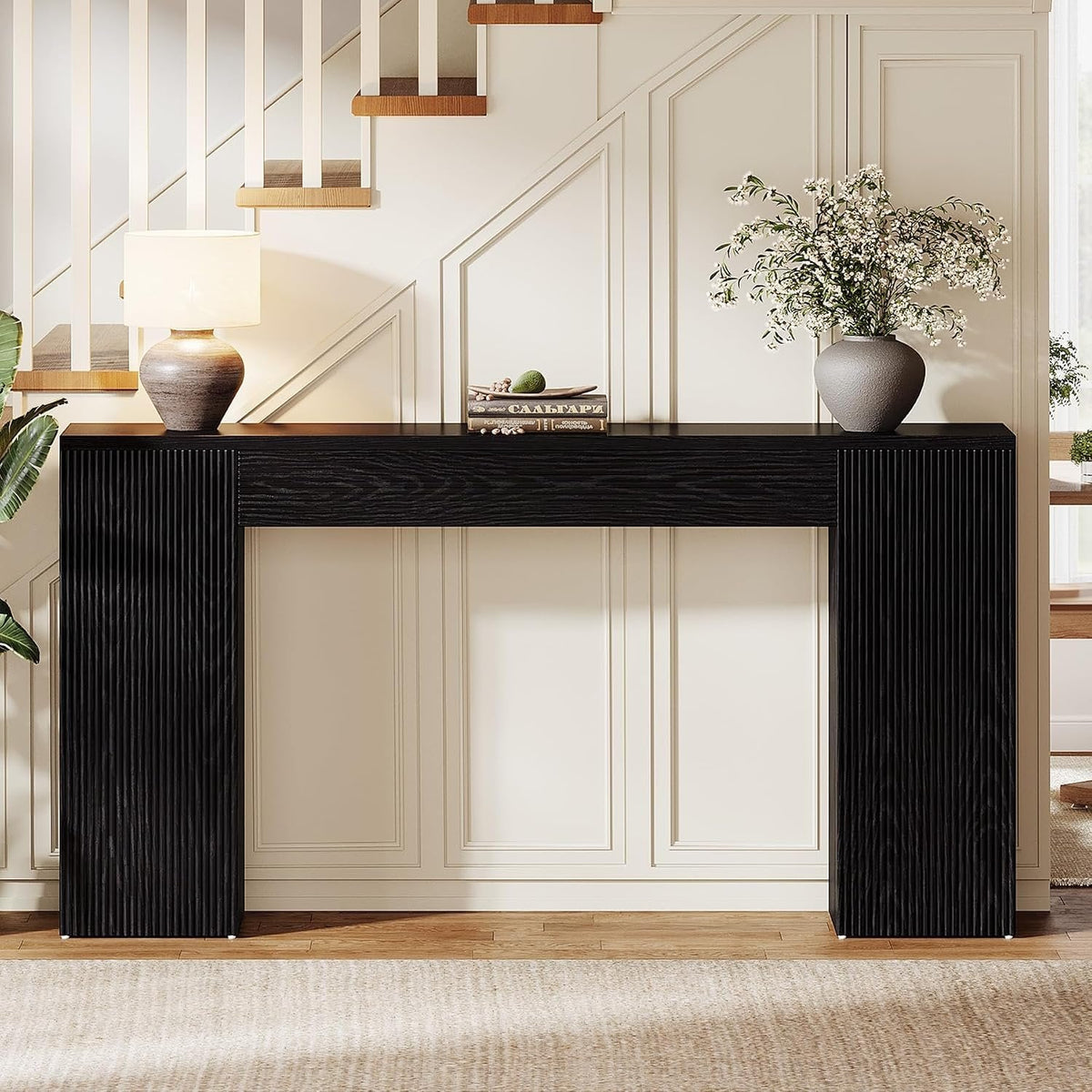 Tribesigns Mesa consola de 160 cm de MDF, Mesa estrecha para recibidor con frente estriado