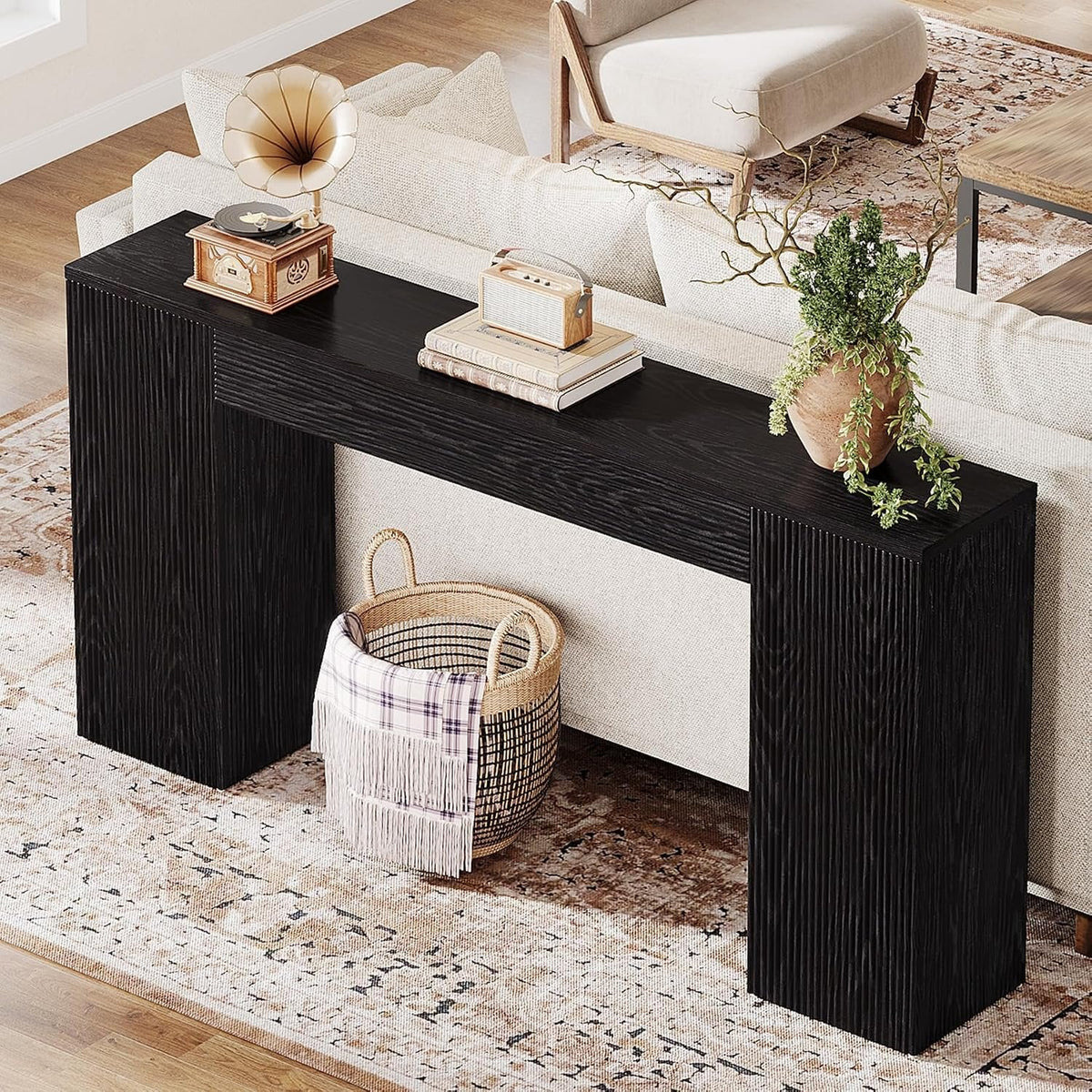 Tribesigns Mesa consola de 160 cm de MDF, Mesa estrecha para recibidor con frente estriado