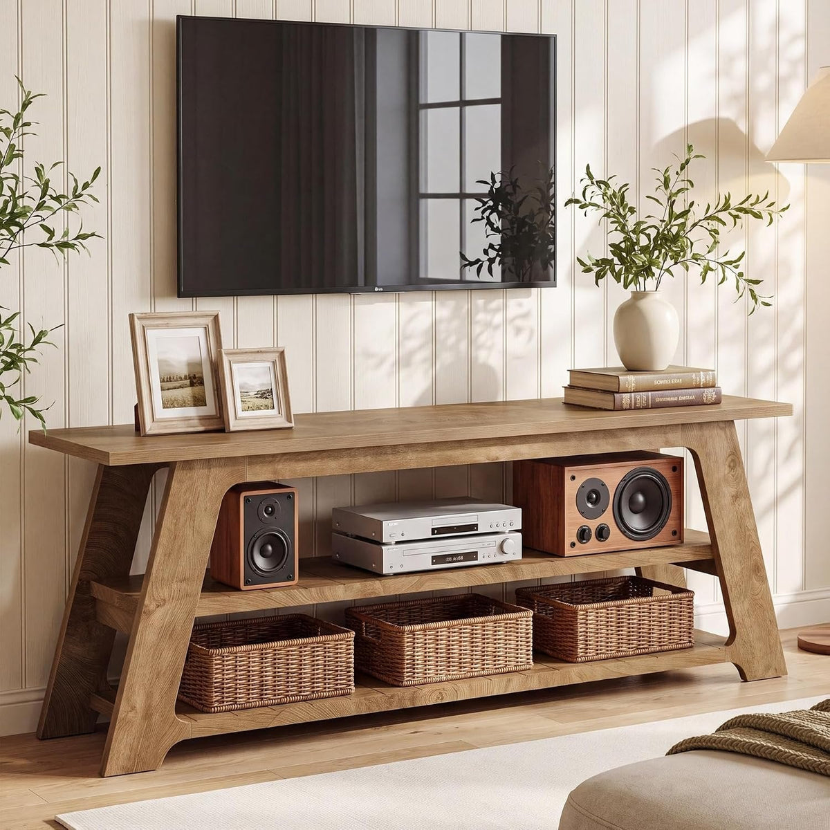 Tribesigns Mueble de TV de 160 cm para televisores de 75 pulgadas, Mueble para TV con 3 estantes