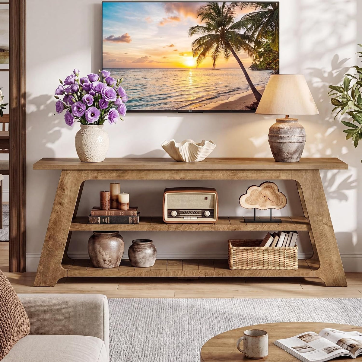 Tribesigns Mueble de TV de 160 cm para televisores de 75 pulgadas, Mueble para TV con 3 estantes