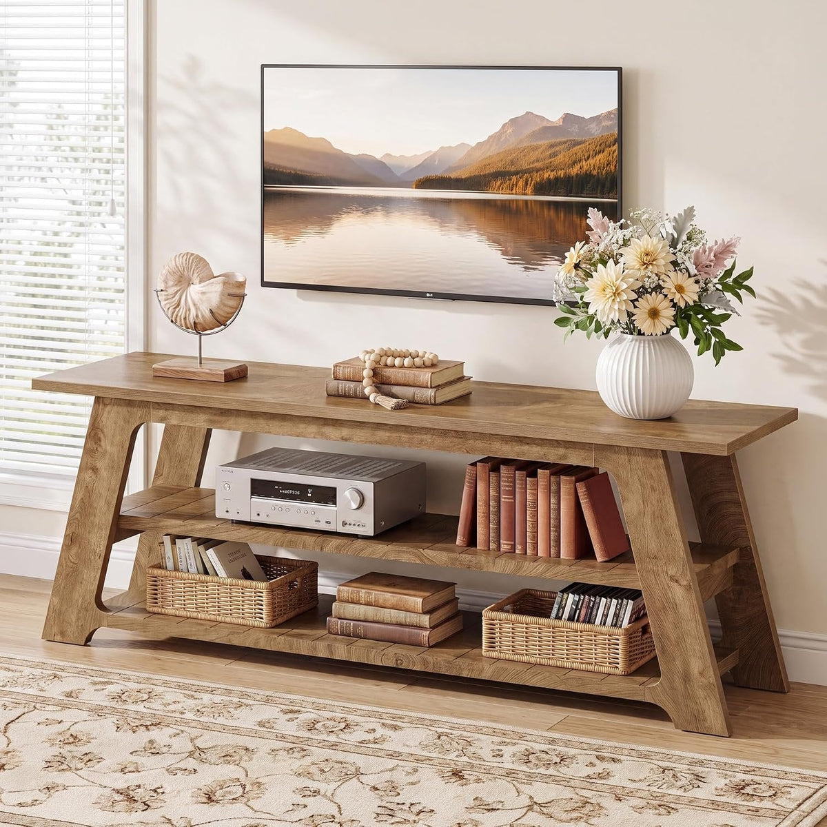 Tribesigns Mueble de TV de 160 cm para televisores de 75 pulgadas, Mueble para TV con 3 estantes