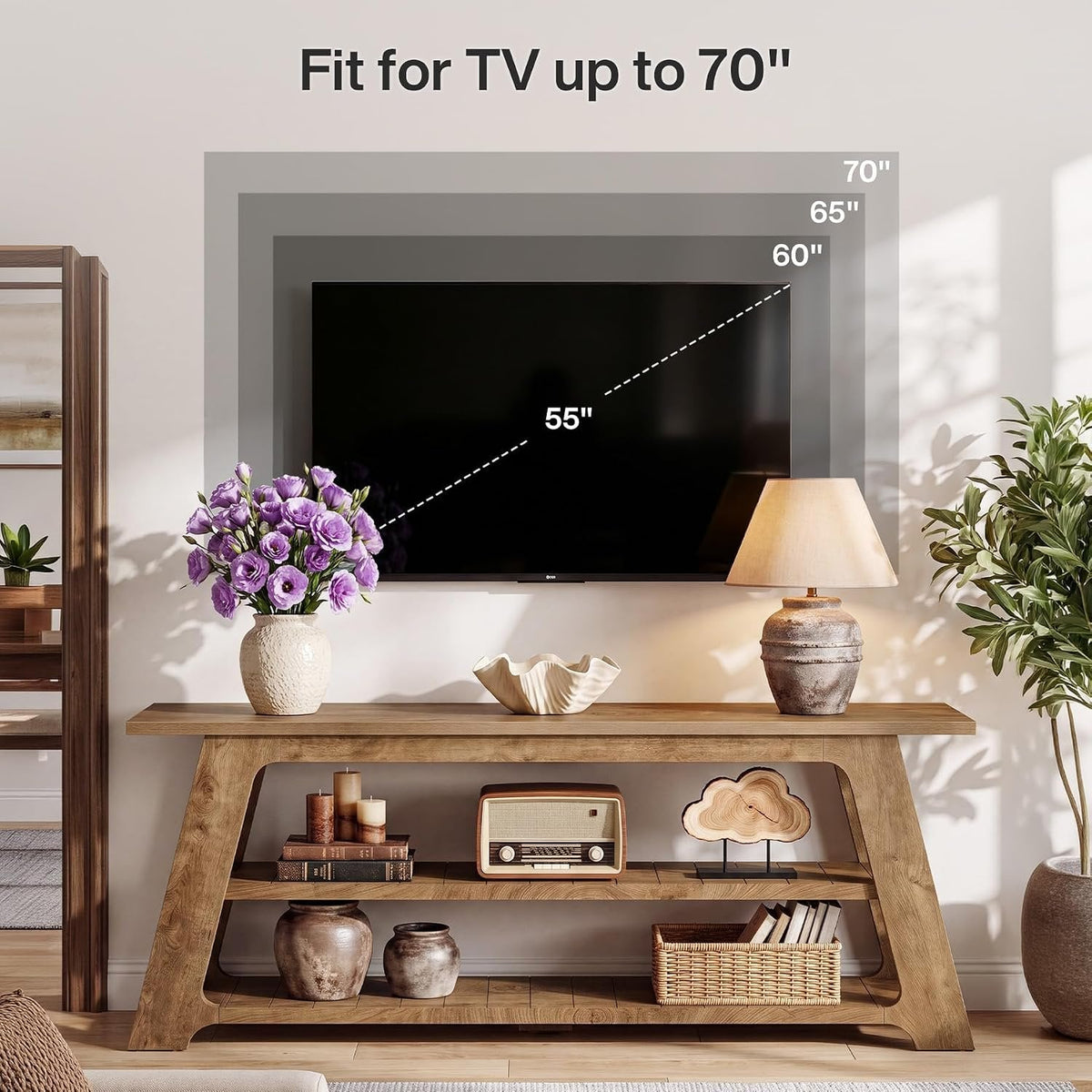 Tribesigns Mueble de TV de 160 cm para televisores de 75 pulgadas, Mueble para TV con 3 estantes