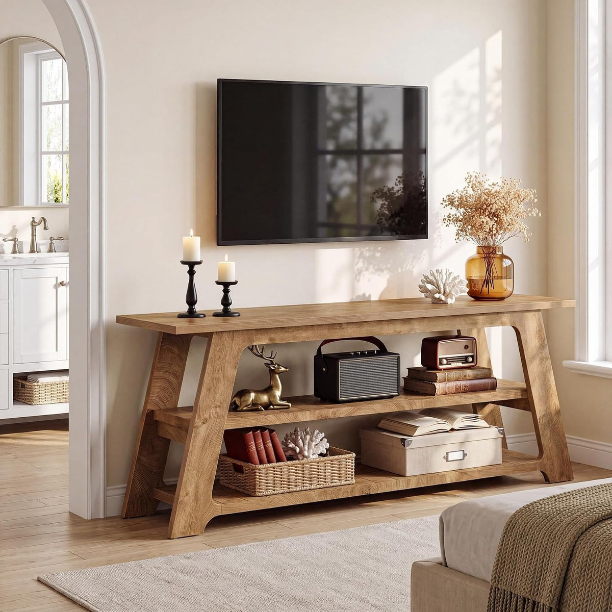 Tribesigns Mueble de TV de 160 cm para televisores de 75 pulgadas, Mueble para TV con 3 estantes