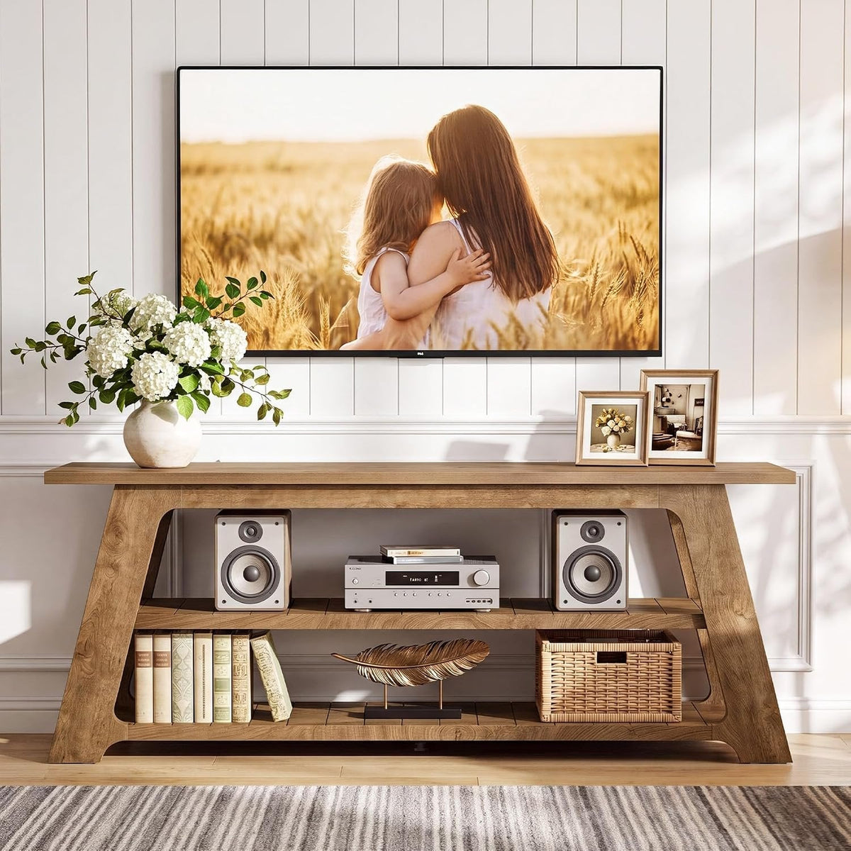 Tribesigns Mueble de TV de 160 cm para televisores de 75 pulgadas, Mueble para TV con 3 estantes