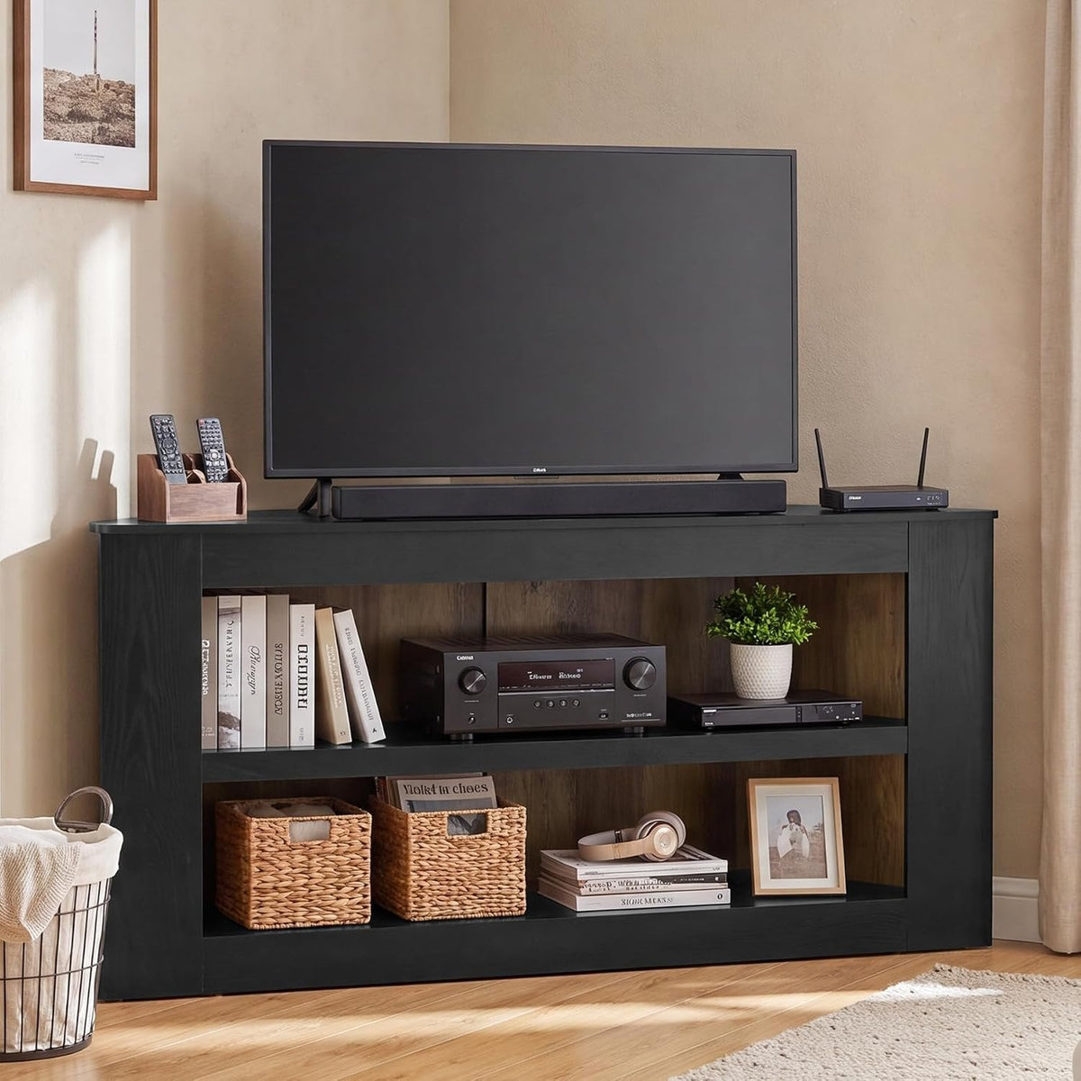 Tribesigns Mueble esquinero para TV de 2 niveles, Mueble para TV trapezoidal