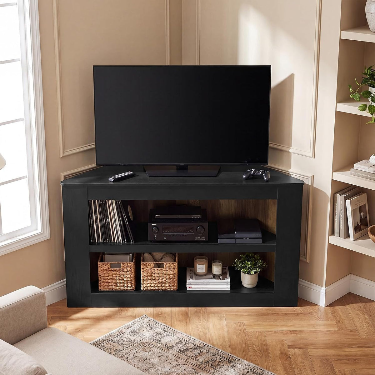 Tribesigns Mueble esquinero para TV de 2 niveles, Mueble para TV trapezoidal