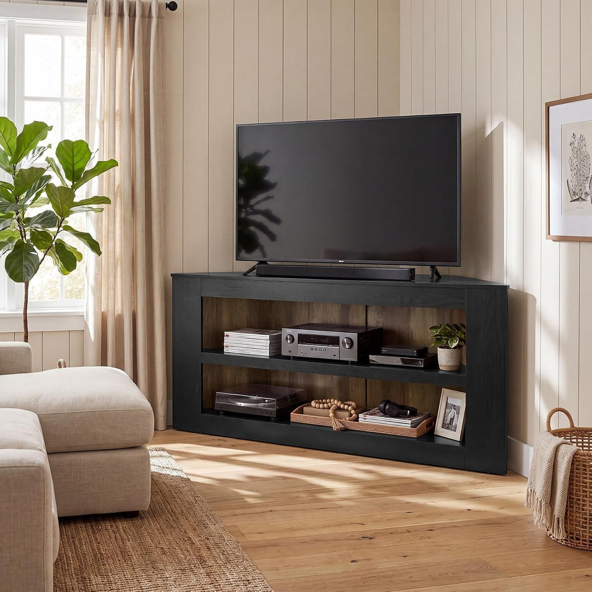 Tribesigns Mueble esquinero para TV de 2 niveles, Mueble para TV trapezoidal