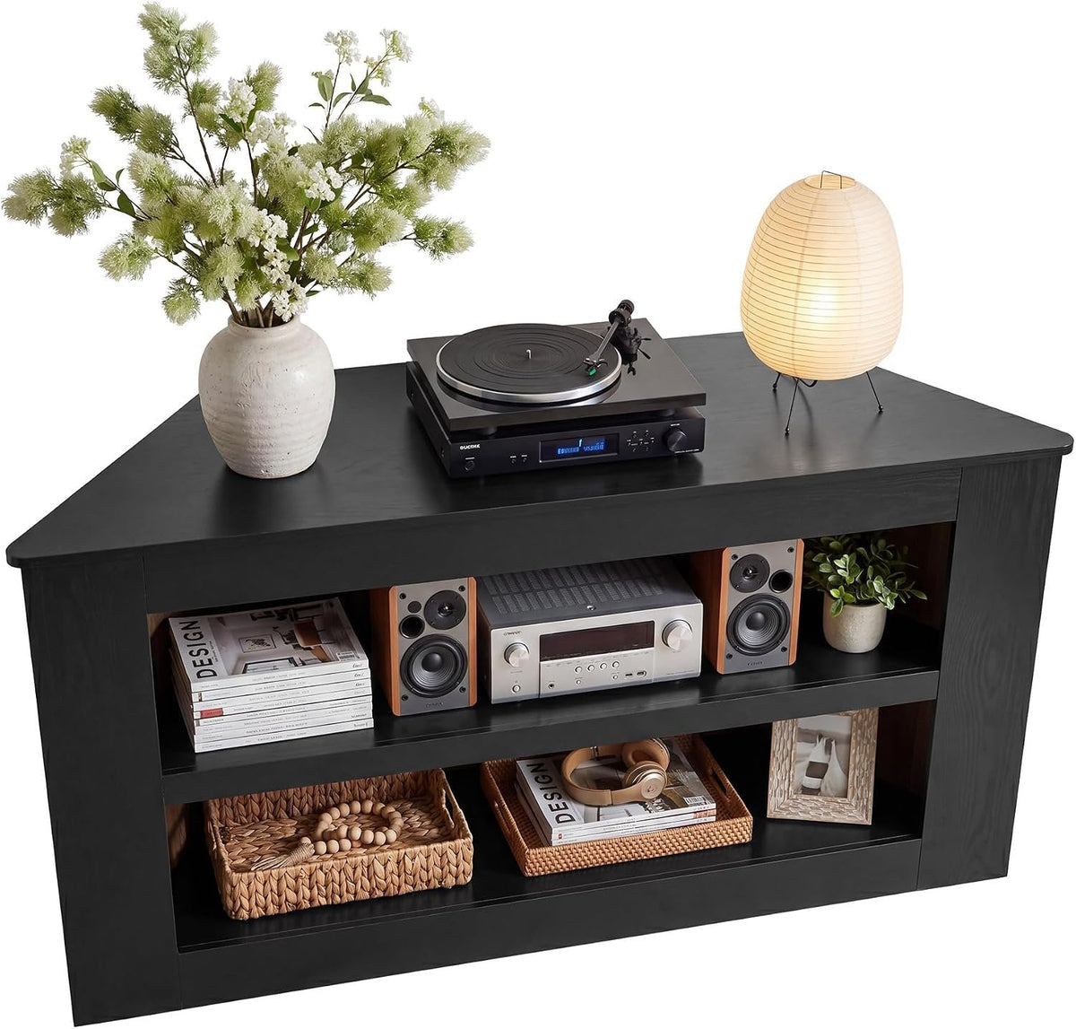 Tribesigns Mueble esquinero para TV de 2 niveles, Mueble para TV trapezoidal