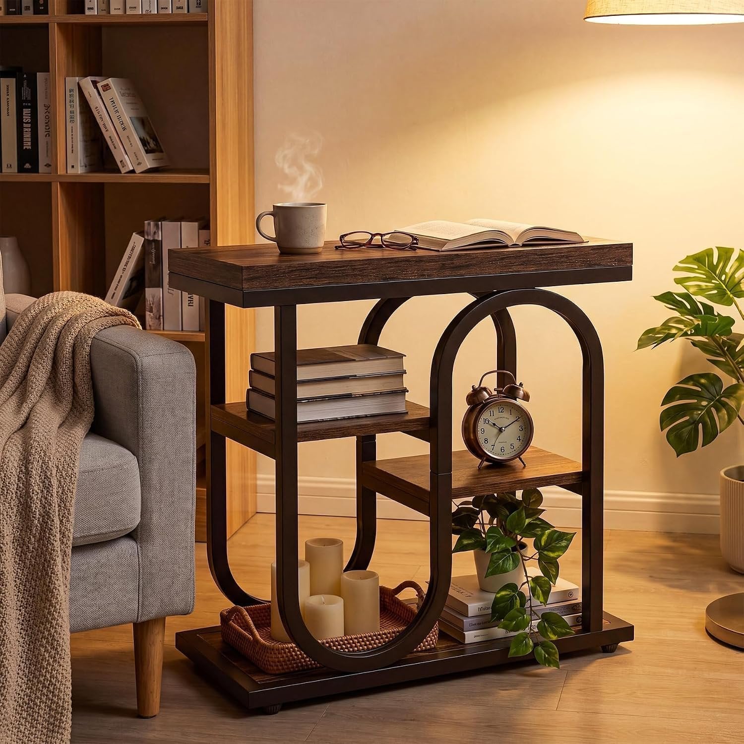 Tribesigns Mesita auxiliar con estante de almacenamiento, Mesa auxiliar de 4 estantes para la sala de estar Mesita de noche para el dormitorio