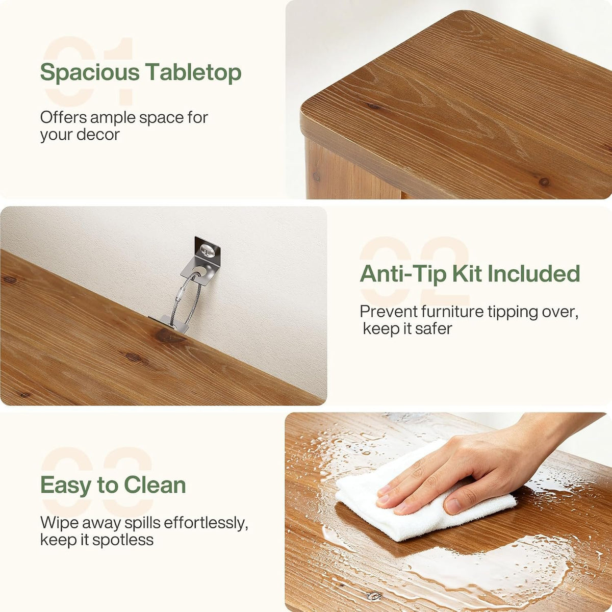 Consola de madera maciza de 160 cm con almacenamiento de 2 niveles, Mesa de pasillo rústica de estilo campestre en color marrón para recibidor, entrada y sala de estar