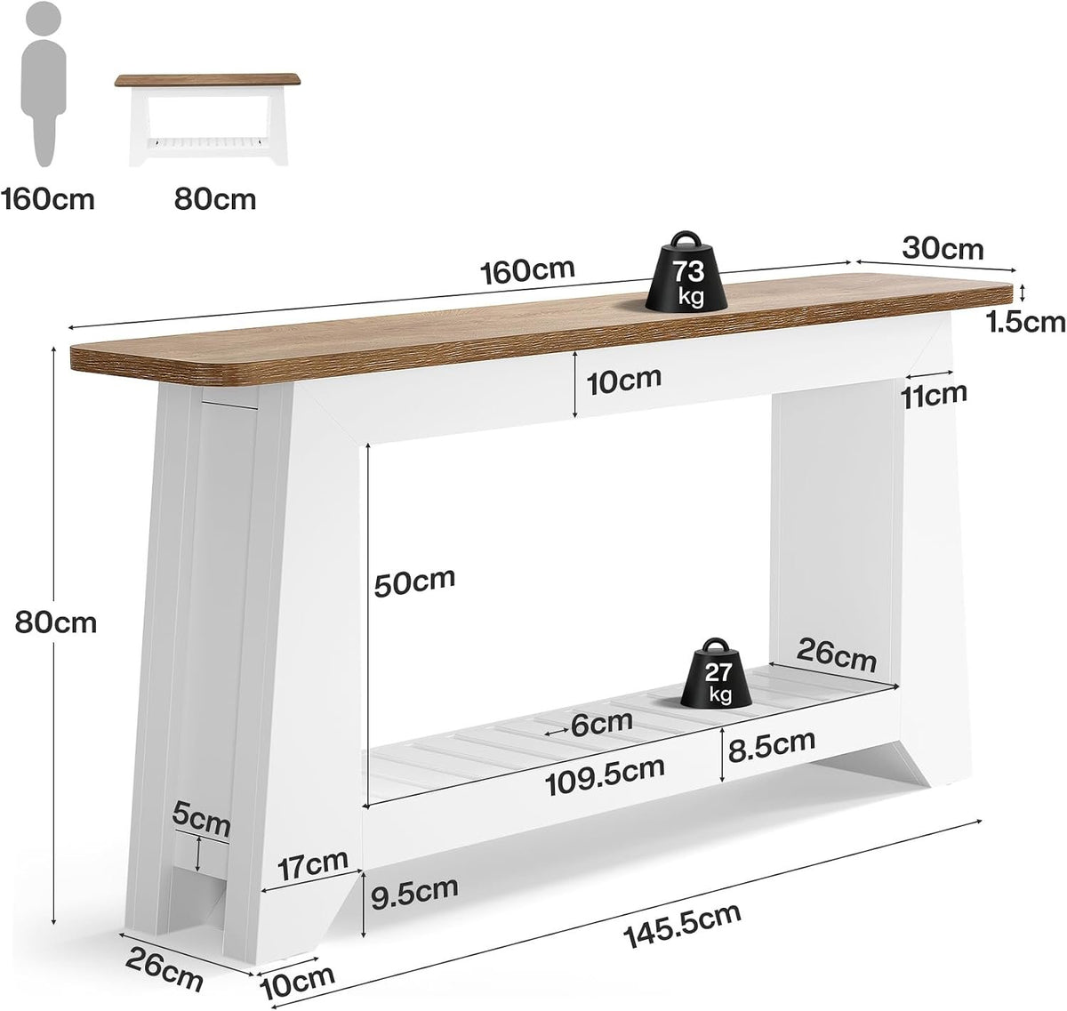 Tribesigns Mesa consola de 160 cm con almacenamiento, Mesa de recibidor rústica moderna