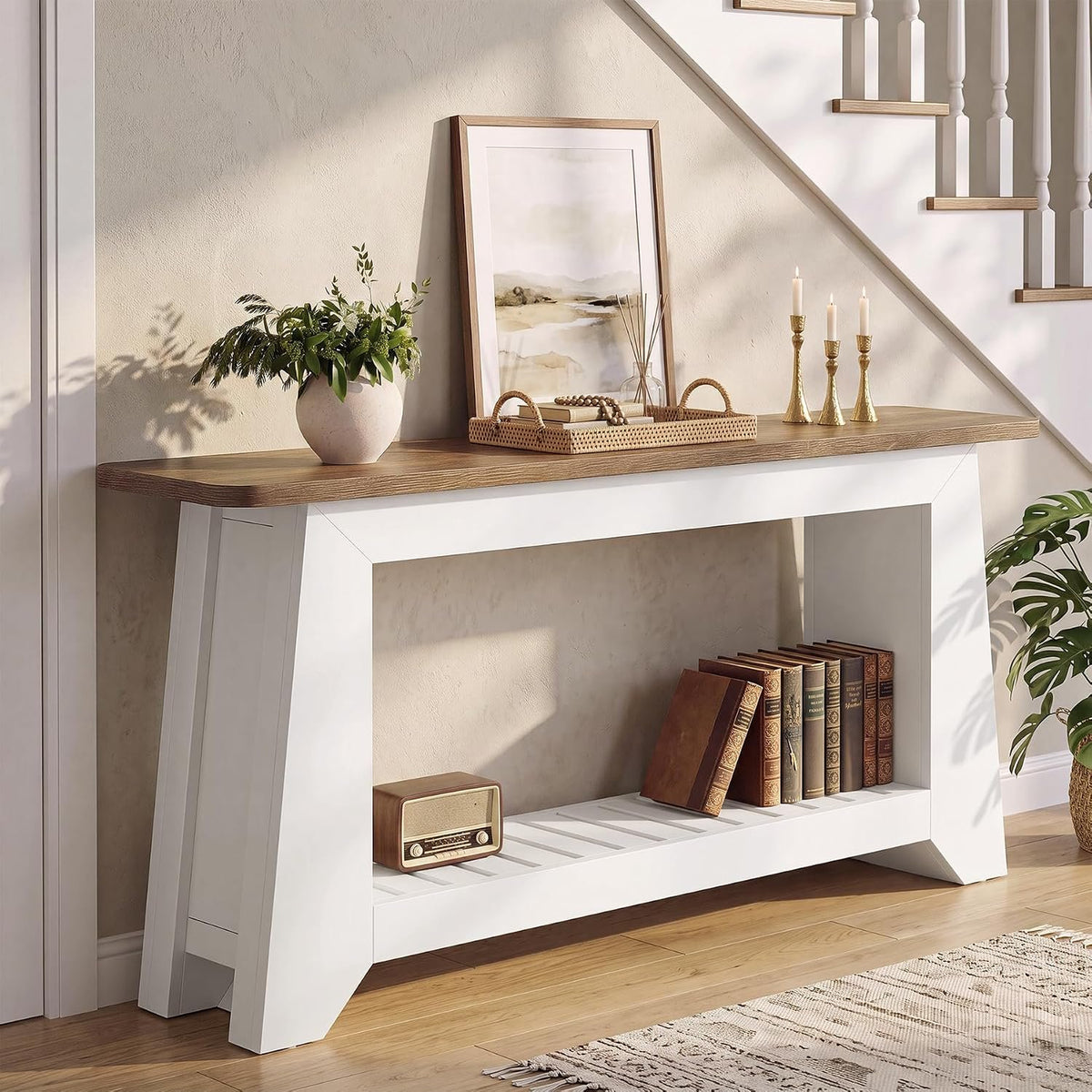 Tribesigns Mesa consola de 160 cm con almacenamiento, Mesa de recibidor rústica moderna