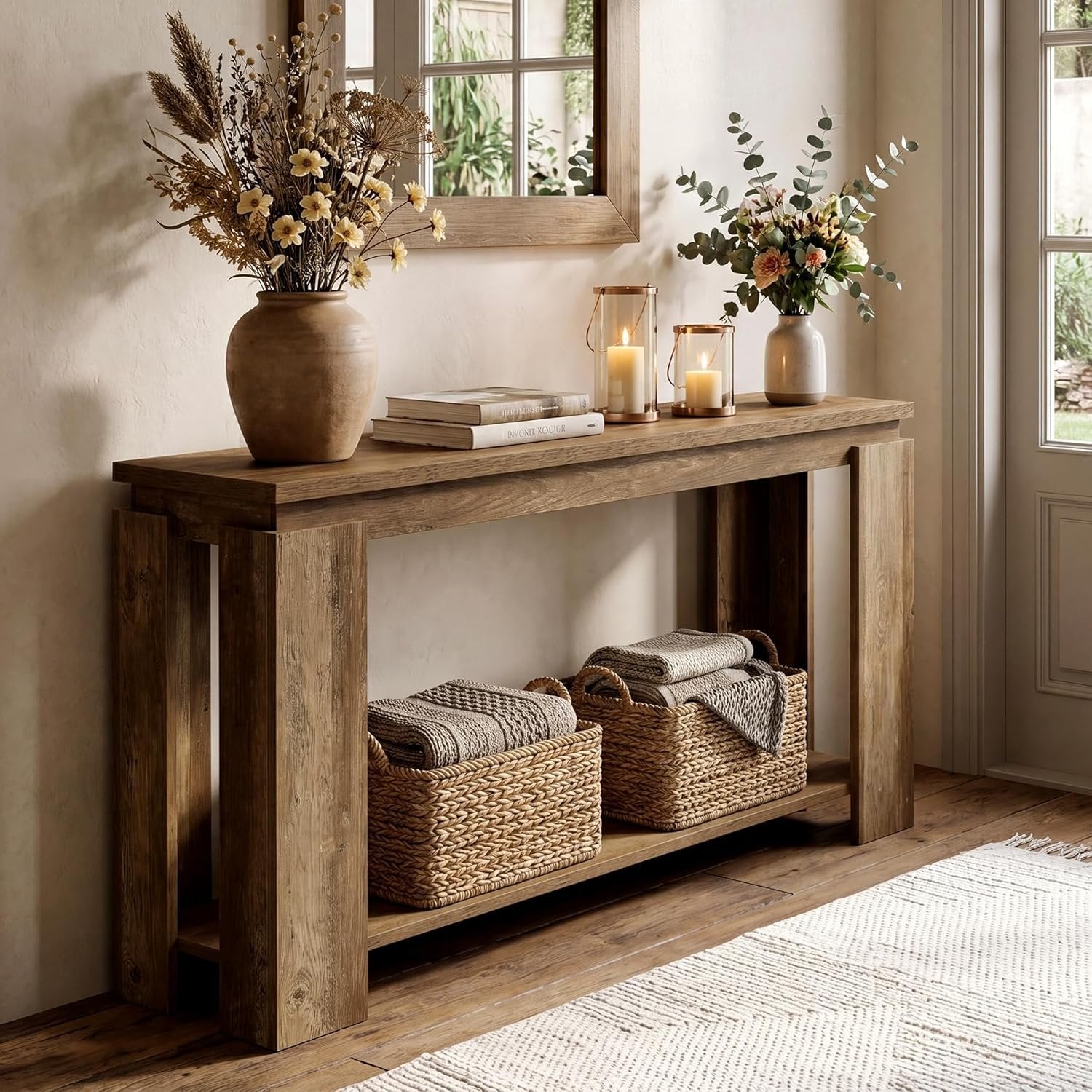 Mesa consola larga y estrecha, 160 cm, estilo casa de campo, mesa de entrada, mesa de pasillo, ideal para colocar detrás del sofá