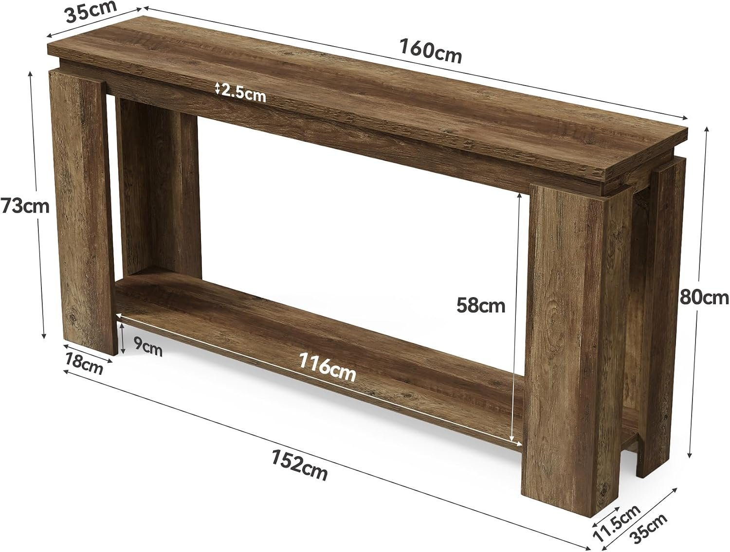 Mesa consola larga y estrecha, 160 cm, estilo casa de campo, mesa de entrada, mesa de pasillo, ideal para colocar detrás del sofá