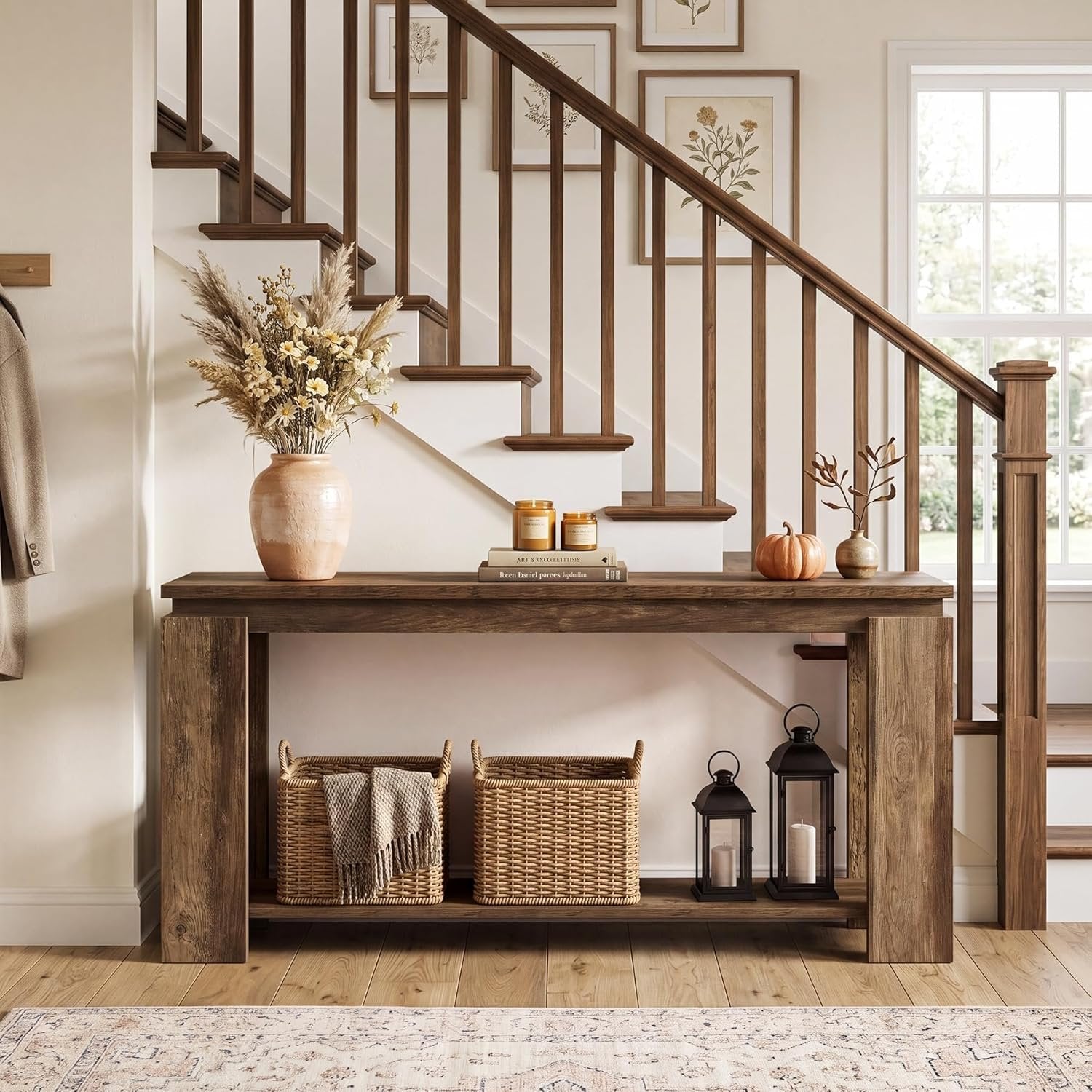 Mesa consola larga y estrecha, 160 cm, estilo casa de campo, mesa de entrada, mesa de pasillo, ideal para colocar detrás del sofá